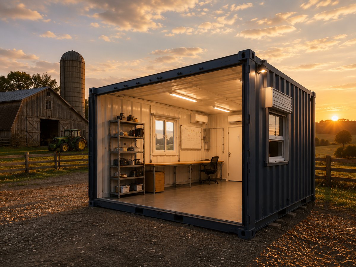 Custom modified container with office and windows