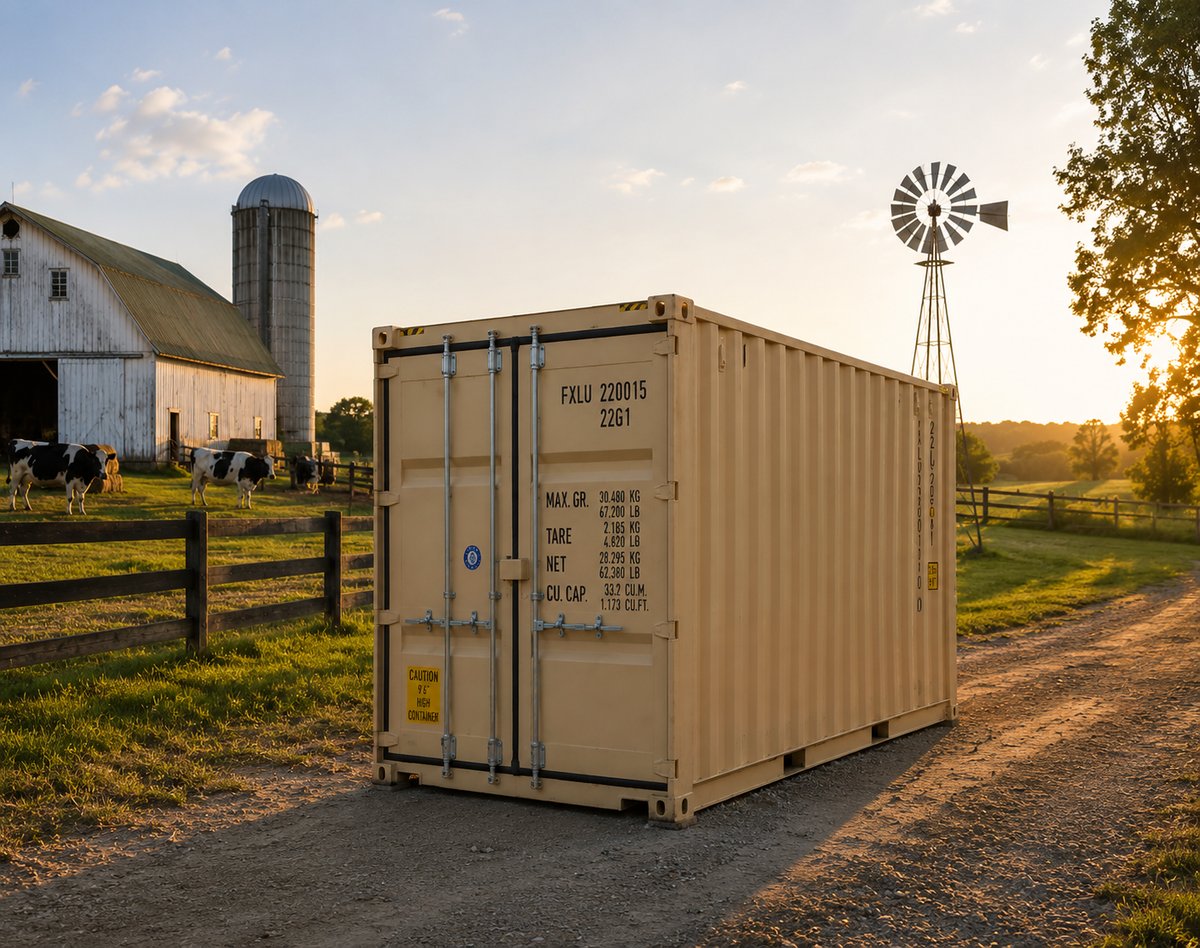 Shipping container on a farm