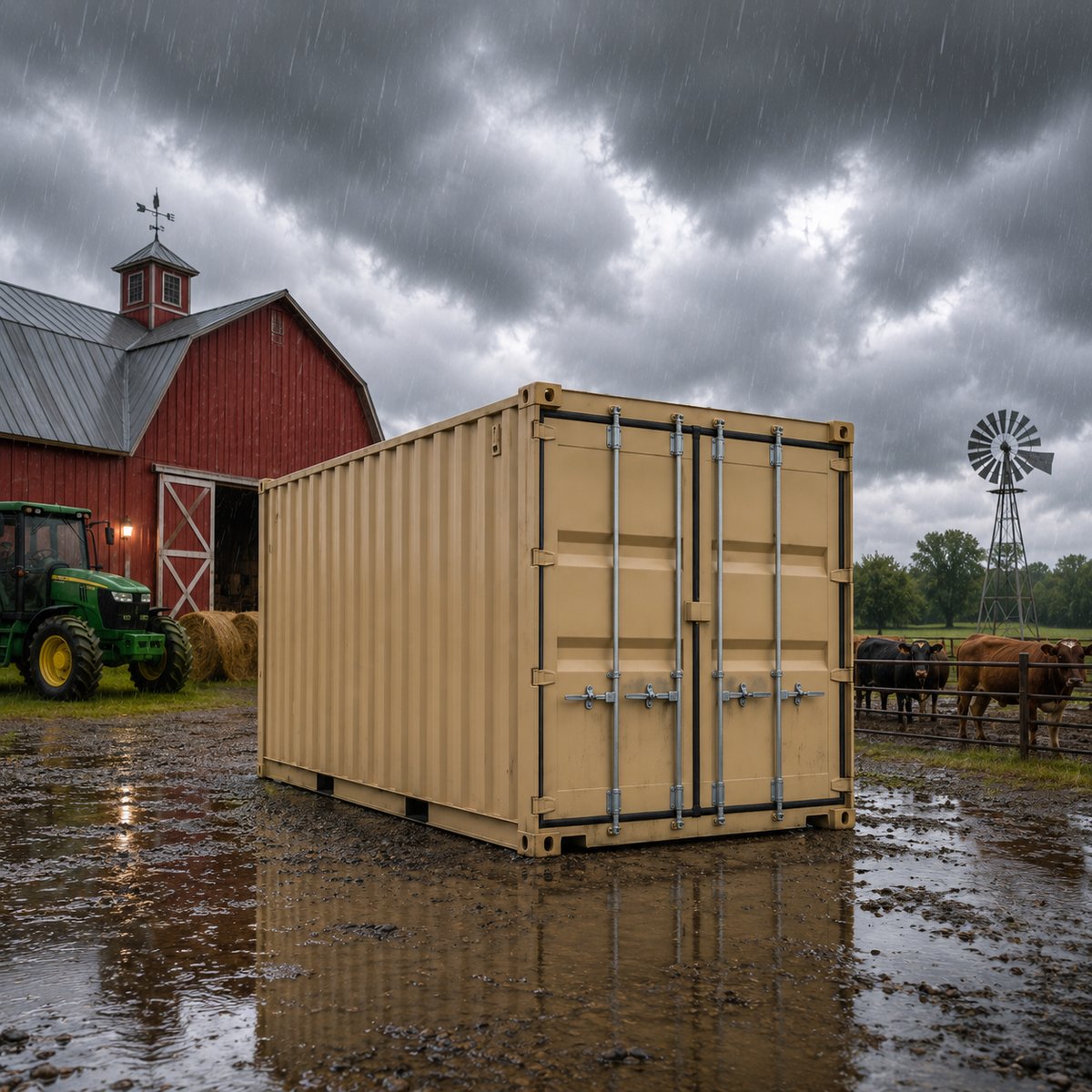 Weatherproof steel container on a farm